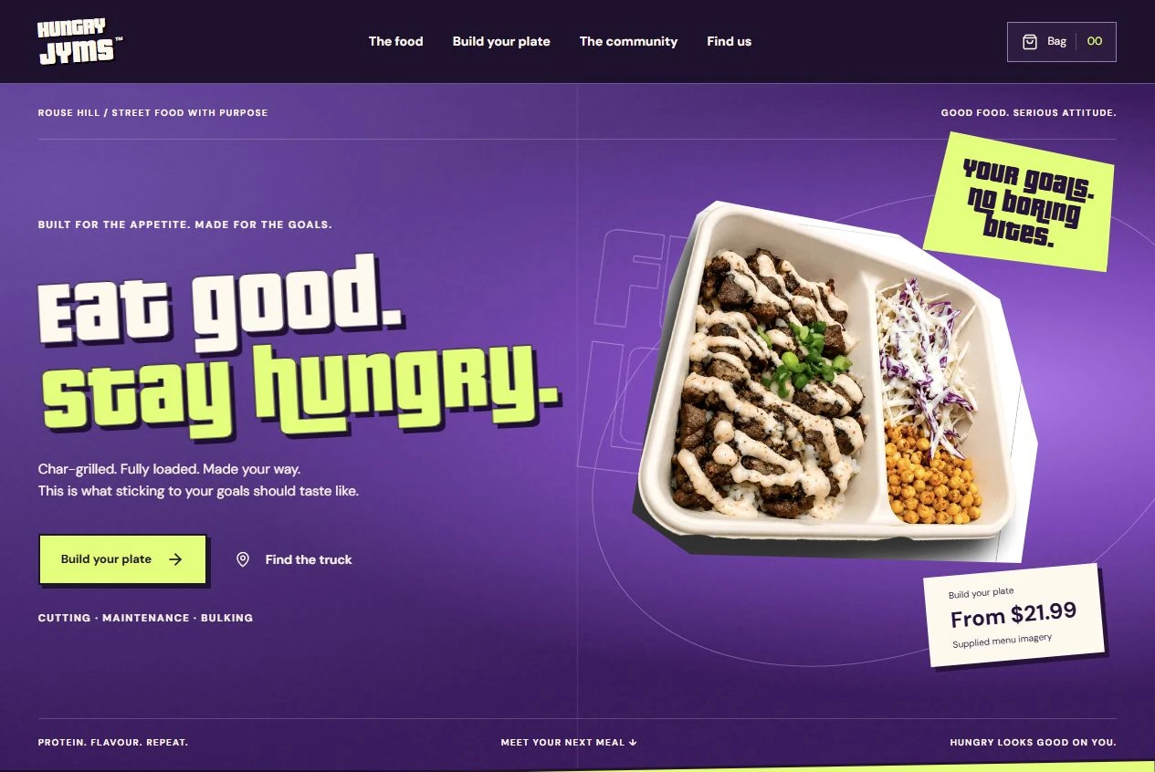 Actual Hungry Jyms website homepage, designed and built by Aero