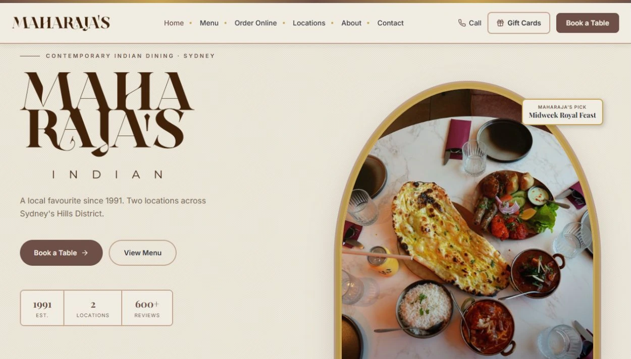 Actual Maharaja’s Indian website homepage, designed and built by Aero